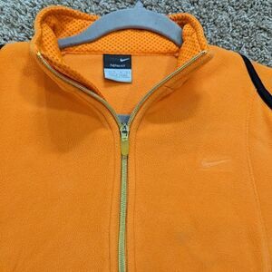 Nike Jacket Youth Medium Orange ThermaFit Fleece Long Sleeve Hooded Pockets Boys